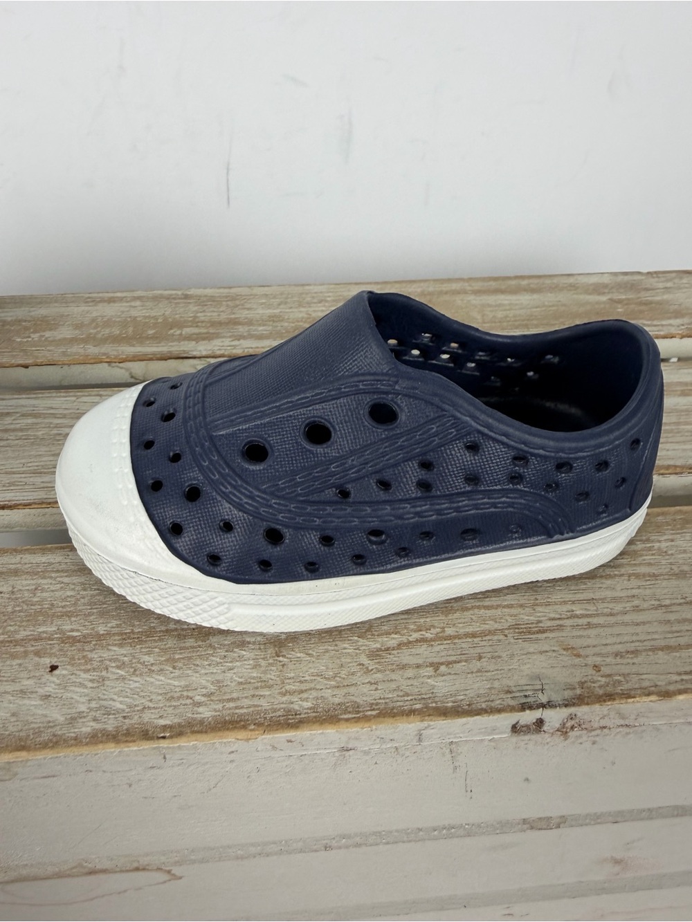 Little Me unisex navy blue & white slip on water shoes size 4